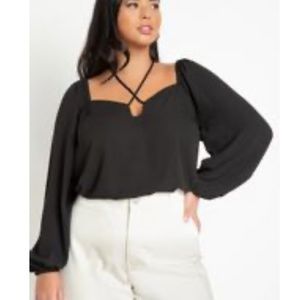 ELOQUII- Sweetheart Blouse With Halter Ties